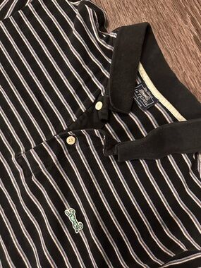 Le TIGRE Polo Shirt Men's L Black White Striped Cotton Tiger woods golf